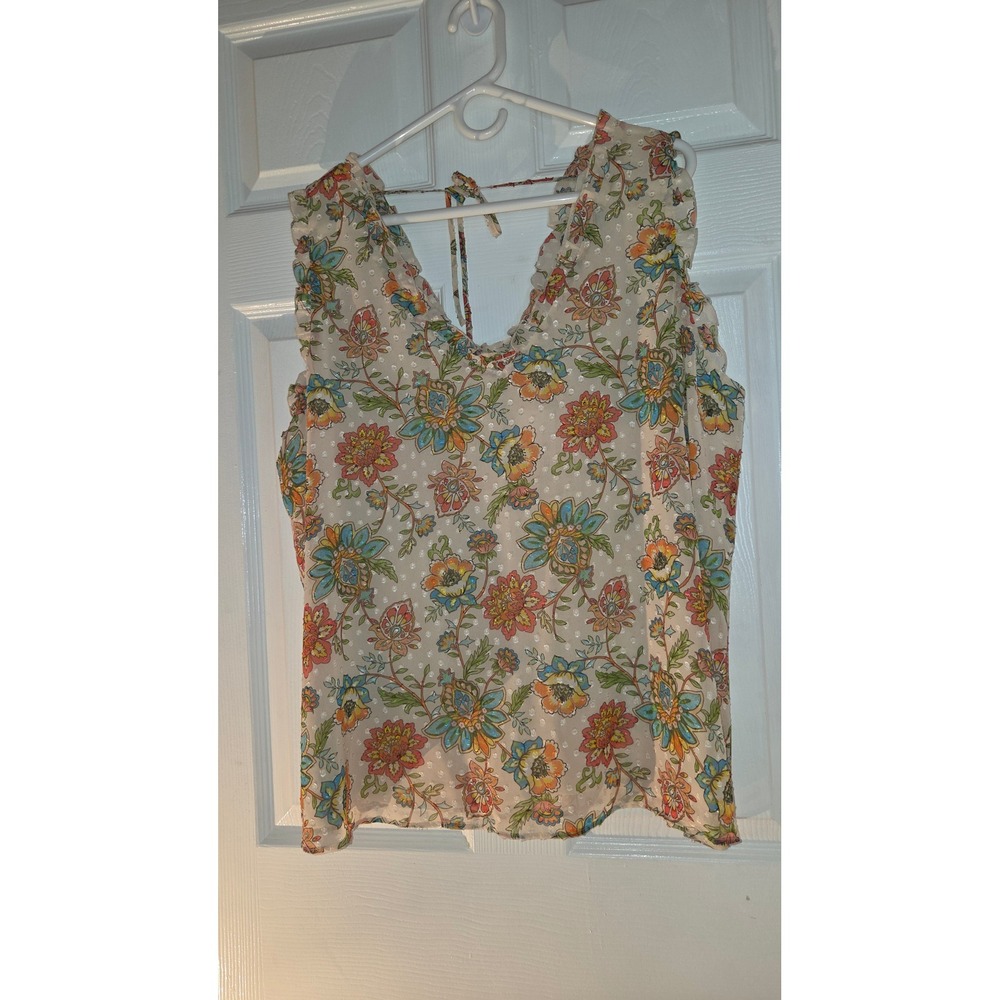 Cato Floral Swiss Dot Ruffle V-Neck Sleeveless Blouse Multi Color Plus 18/20W